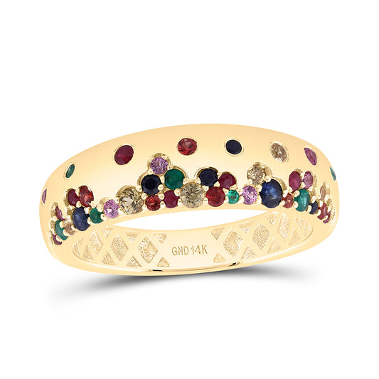 14K Yellow Or White Gold 5/8Cttw Round Natural Multicolor Sapphire Band
