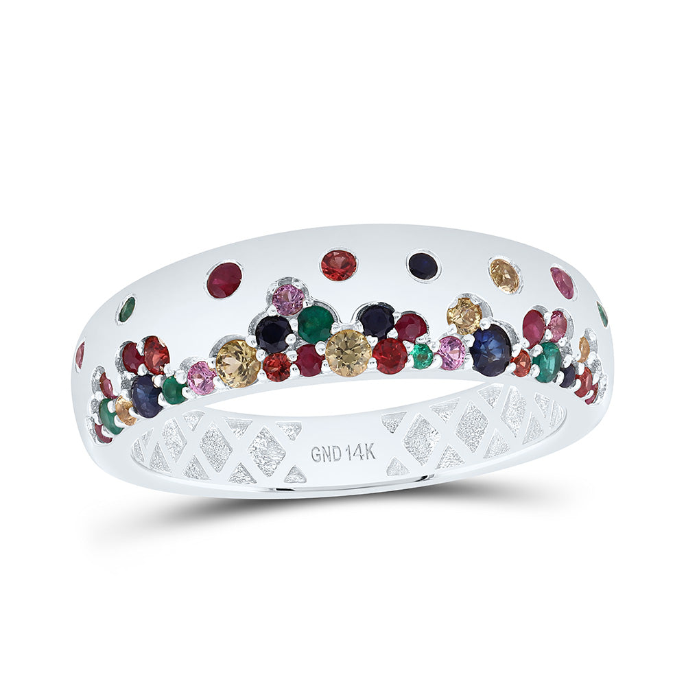 14K Yellow Or White Gold 5/8Cttw Round Natural Multicolor Sapphire Band