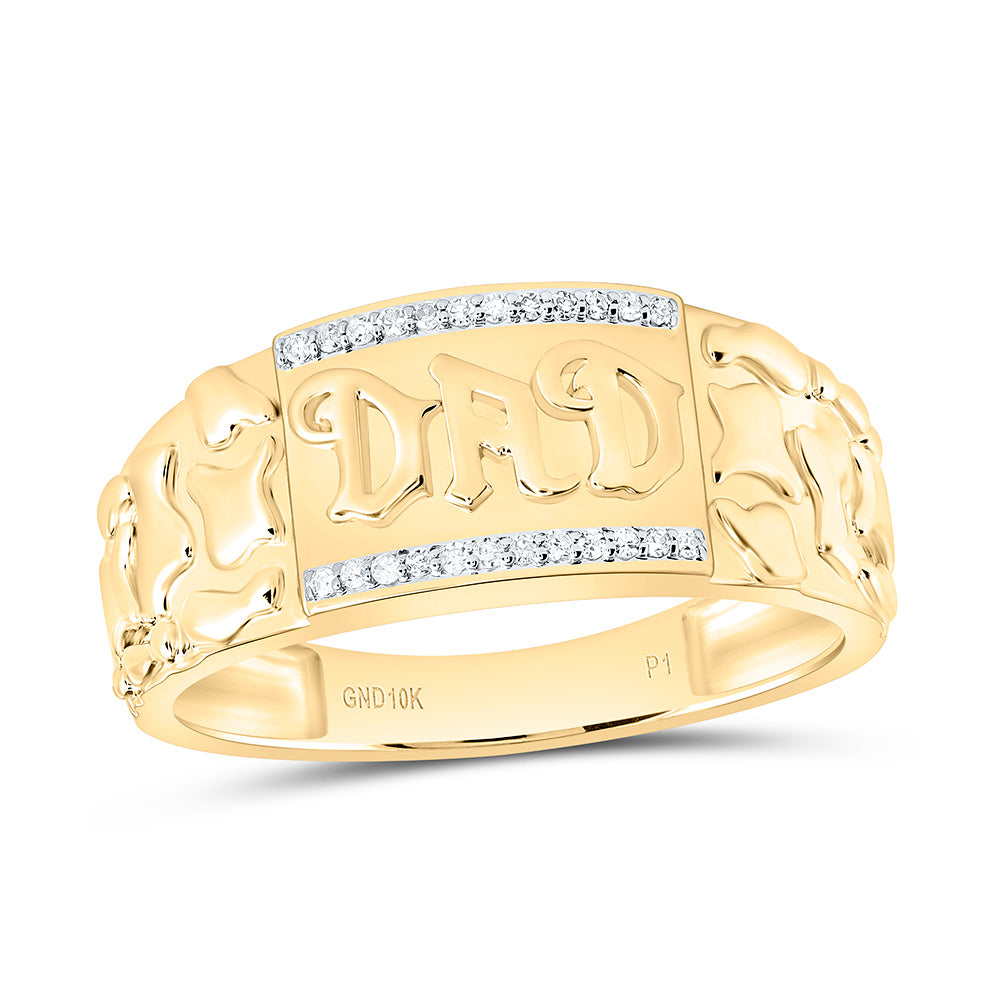 10K Yellow Gold 1/12Cttw Natural Diamond "Dad" Mens Ring