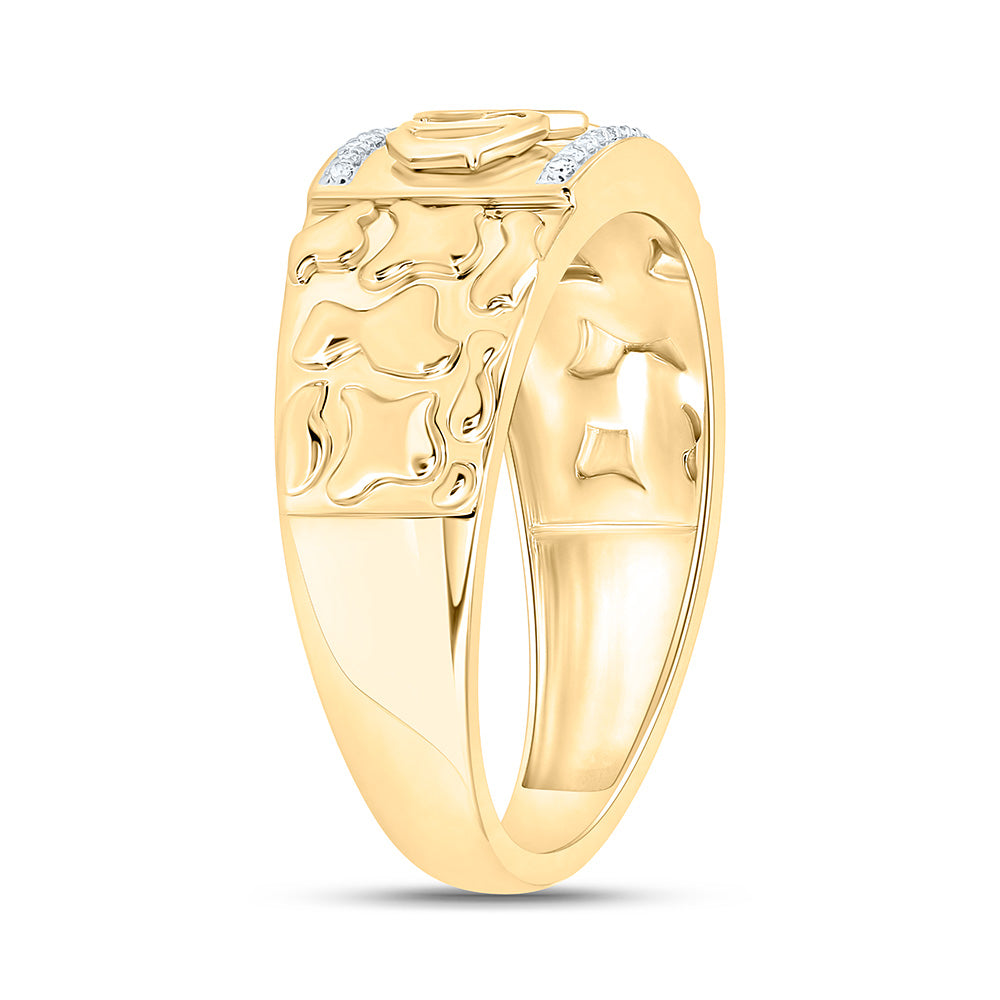 10K Yellow Gold 1/12Cttw Natural Diamond "Dad" Mens Ring