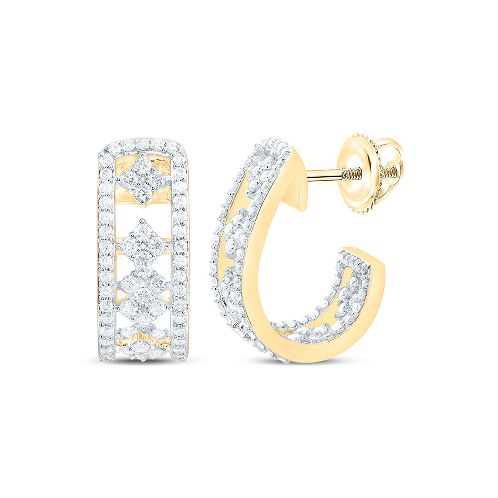 14K Yellow Or White Gold 7/8Cttw Natural Diamond Fashion Hoop Earring