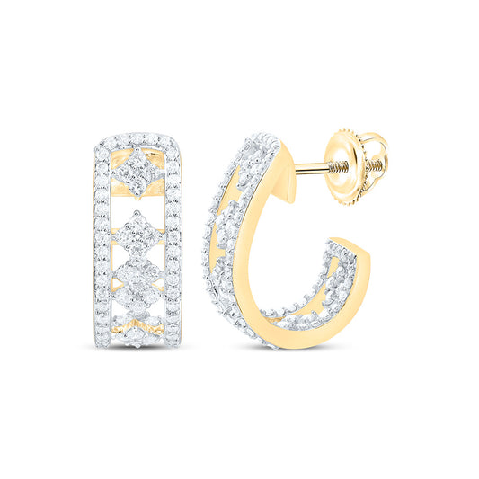 14K Yellow Or White Gold 7/8Cttw Natural Diamond Fashion Hoop Earring