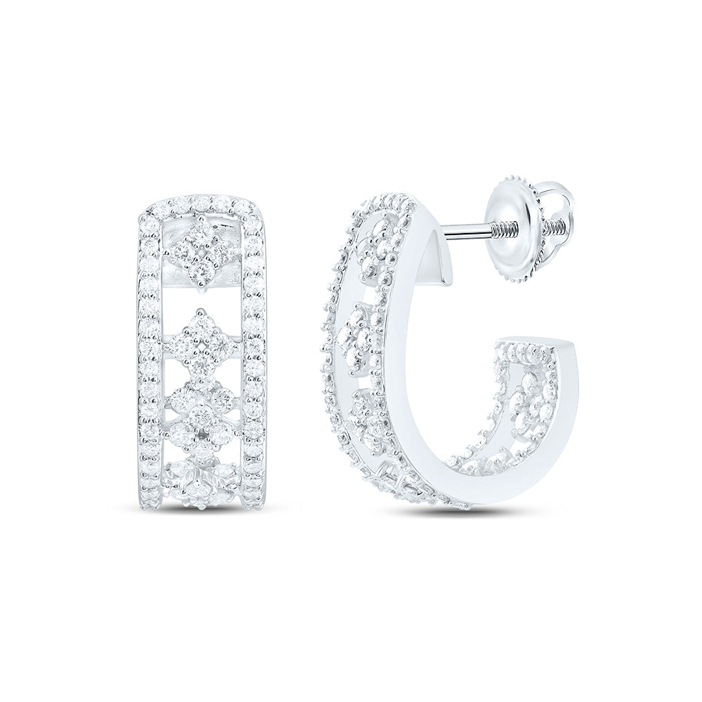 14K Yellow Or White Gold 7/8Cttw Natural Diamond Fashion Hoop Earring