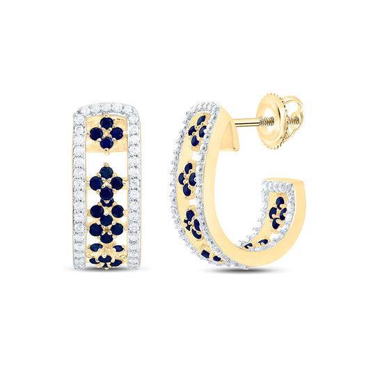 14K Yellow Gold 1/2 Cttw Natural Diamond Ana M 5/8 Cttw Round Blue Sapphire Natural Gem Hoop Earring