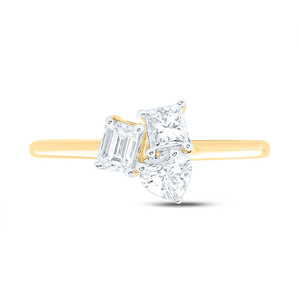 14K Yellow Or White Gold 3/4Cttw Natural Diamond I1 Ij 1/4Ct Center Emerald, 1/4Ct Center Heart, 1/4Ct Center Princess 3 Stone Ring