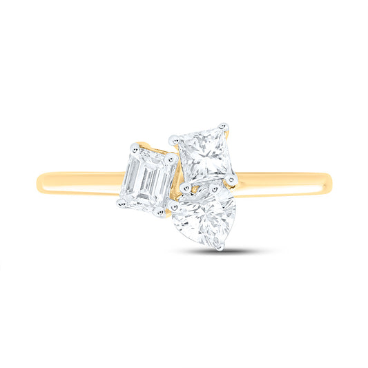 14K Yellow Or White Gold 3/4Cttw Natural Diamond I1 Ij 1/4Ct Center Emerald, 1/4Ct Center Heart, 1/4Ct Center Princess 3 Stone Ring