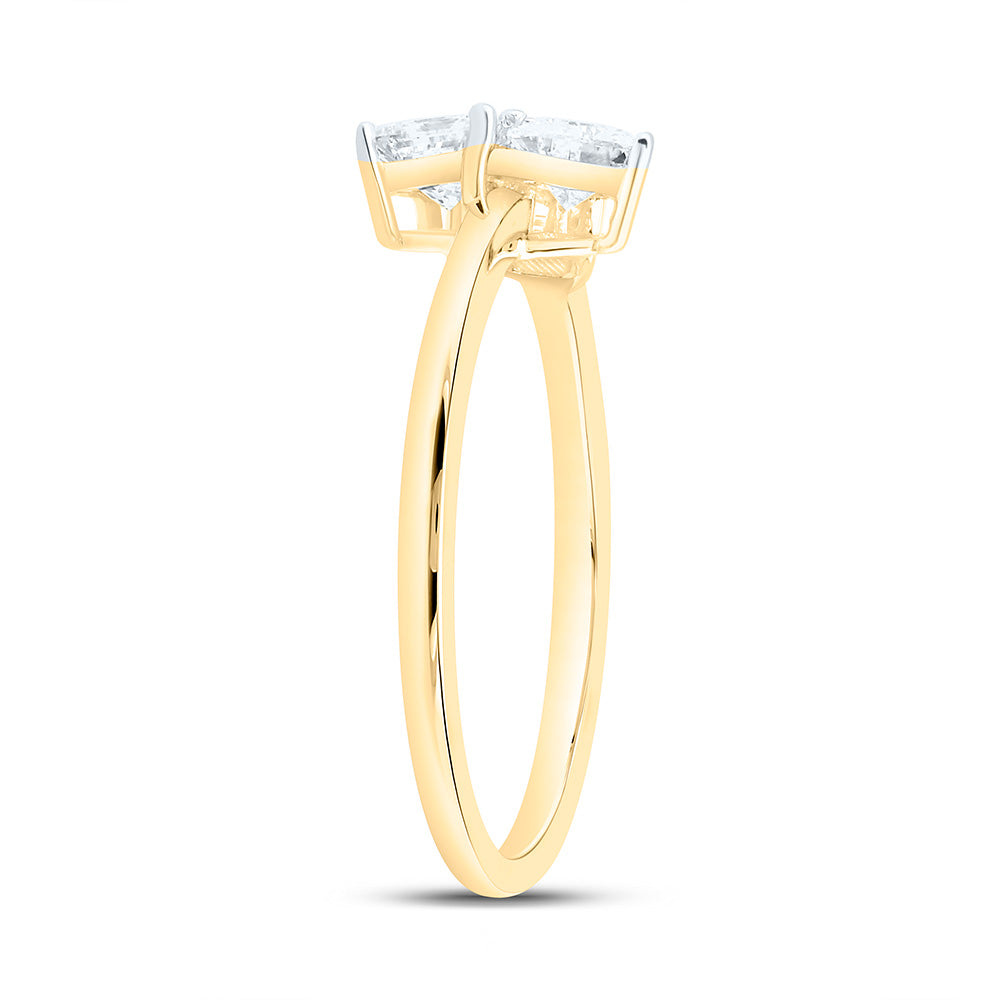 14K Yellow Or White Gold 3/4Cttw Natural Diamond I1 Ij 1/4Ct Center Emerald, 1/4Ct Center Heart, 1/4Ct Center Princess 3 Stone Ring