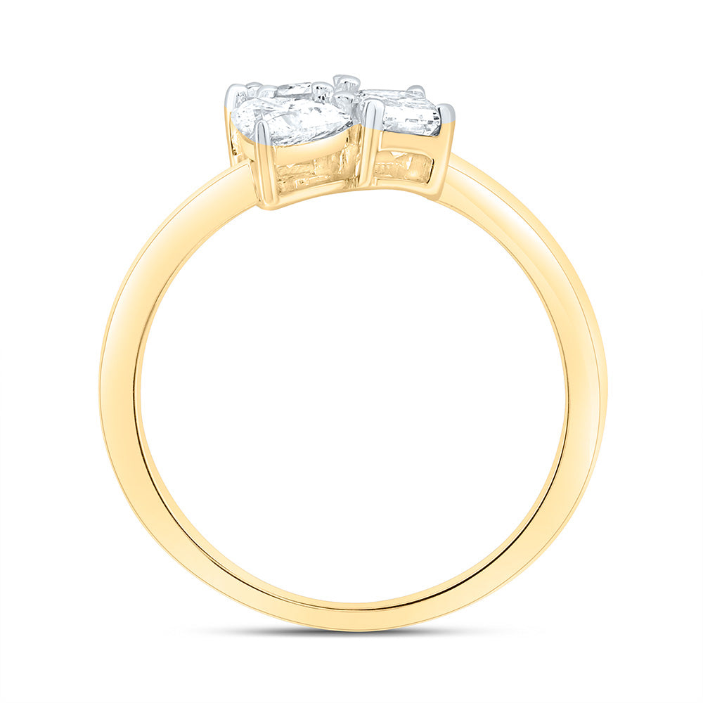 14K Yellow Or White Gold 3/4Cttw Natural Diamond I1 Ij 1/4Ct Center Emerald, 1/4Ct Center Heart, 1/4Ct Center Princess 3 Stone Ring