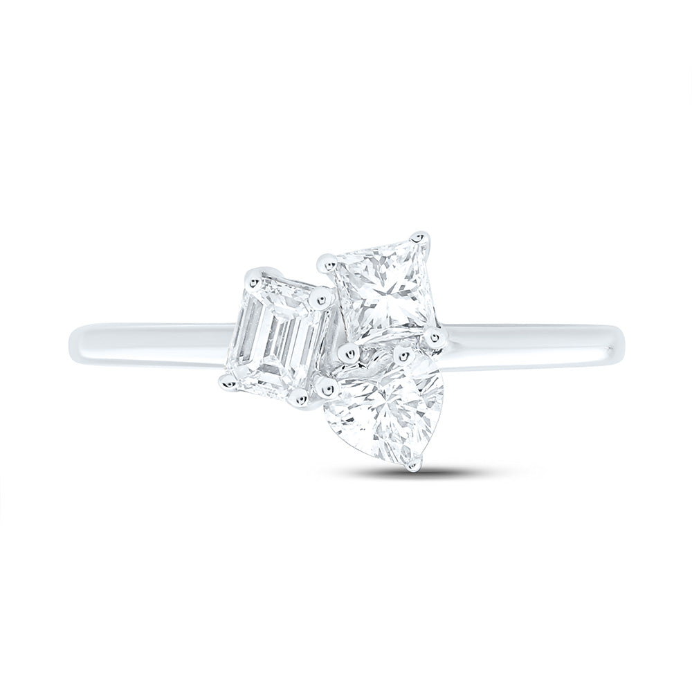 14K Yellow Or White Gold 3/4Cttw Natural Diamond I1 Ij 1/4Ct Center Emerald, 1/4Ct Center Heart, 1/4Ct Center Princess 3 Stone Ring