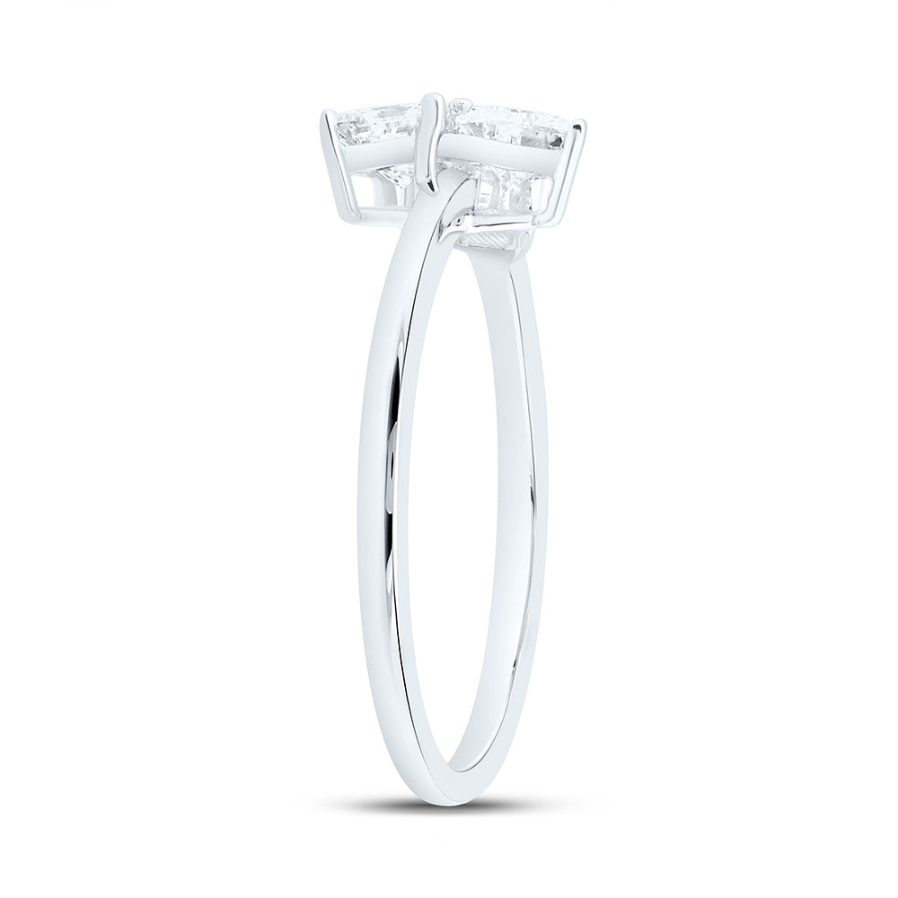 14K Yellow Or White Gold 3/4Cttw Natural Diamond I1 Ij 1/4Ct Center Emerald, 1/4Ct Center Heart, 1/4Ct Center Princess 3 Stone Ring