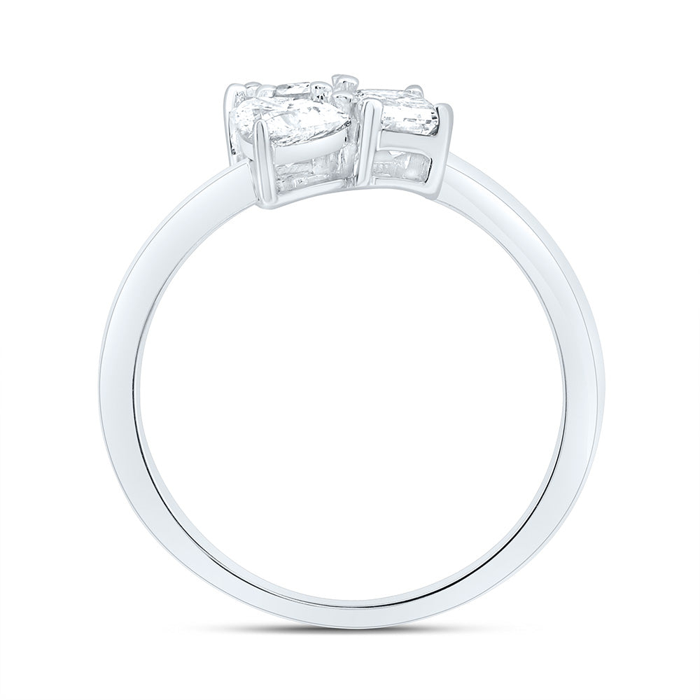 14K Yellow Or White Gold 3/4Cttw Natural Diamond I1 Ij 1/4Ct Center Emerald, 1/4Ct Center Heart, 1/4Ct Center Princess 3 Stone Ring