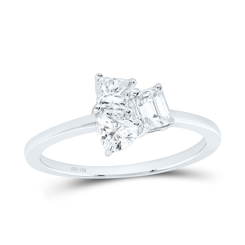 14K Yellow Or White Gold 3/4Cttw Natural Diamond I1 Ij 1/4Ct Center Emerald, 1/4Ct Center Heart, 1/4Ct Center Princess 3 Stone Ring