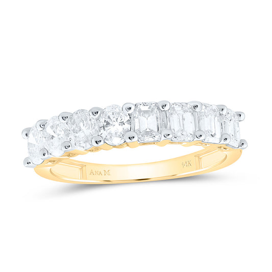 14K Yellow Or White Gold 1 1/2Cttw Natural Diamond 1Ct Center Emerald 1/2Ct Center Oval Fashion Band