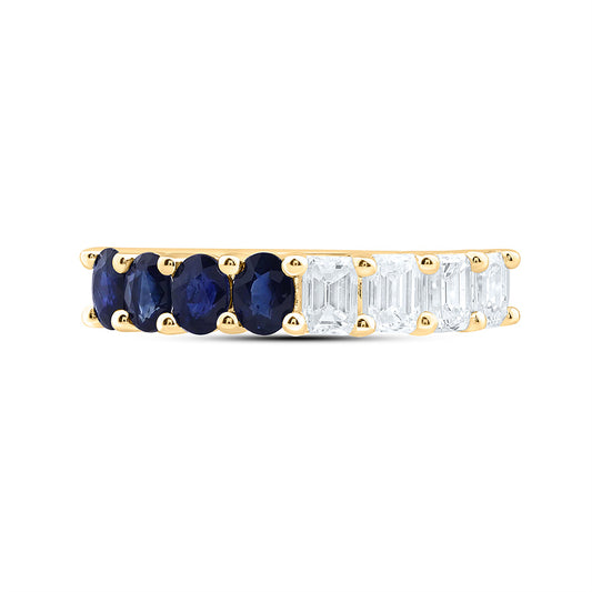14K Yellow Gold 1 Cttw Natural Diamond Ana M 3/4 Cttw Oval Blue Sapphire Natural Gem Bridal Anniversary Wedding Engagement Band Ring