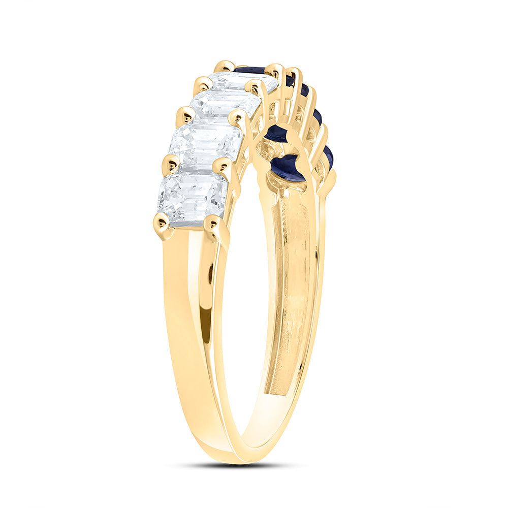 14K Yellow Gold 1 Cttw Natural Diamond Ana M 3/4 Cttw Oval Blue Sapphire Natural Gem Bridal Anniversary Wedding Engagement Band Ring