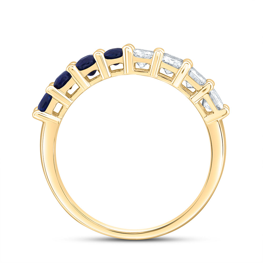 14K Yellow Gold 1 Cttw Natural Diamond Ana M 3/4 Cttw Oval Blue Sapphire Natural Gem Bridal Anniversary Wedding Engagement Band Ring