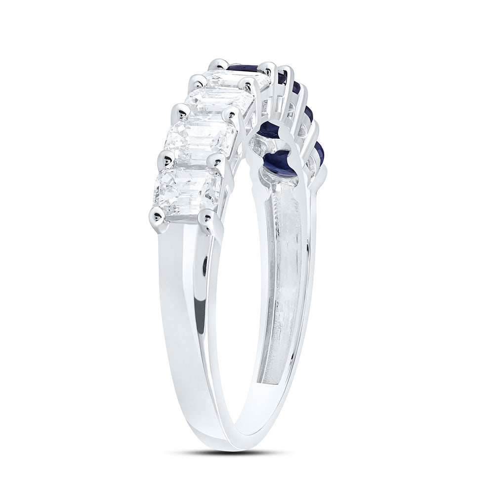 14K White Gold 1 Cttw Natural Diamond Ana M 3/4Ct Oval Blue Sapphire Natural Gem Band