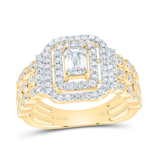 14K Yellow Or White Or Rose Gold 3/4Cttw Natural Diamond 1/2Ct Center Emerald Fashion Emerald Ring