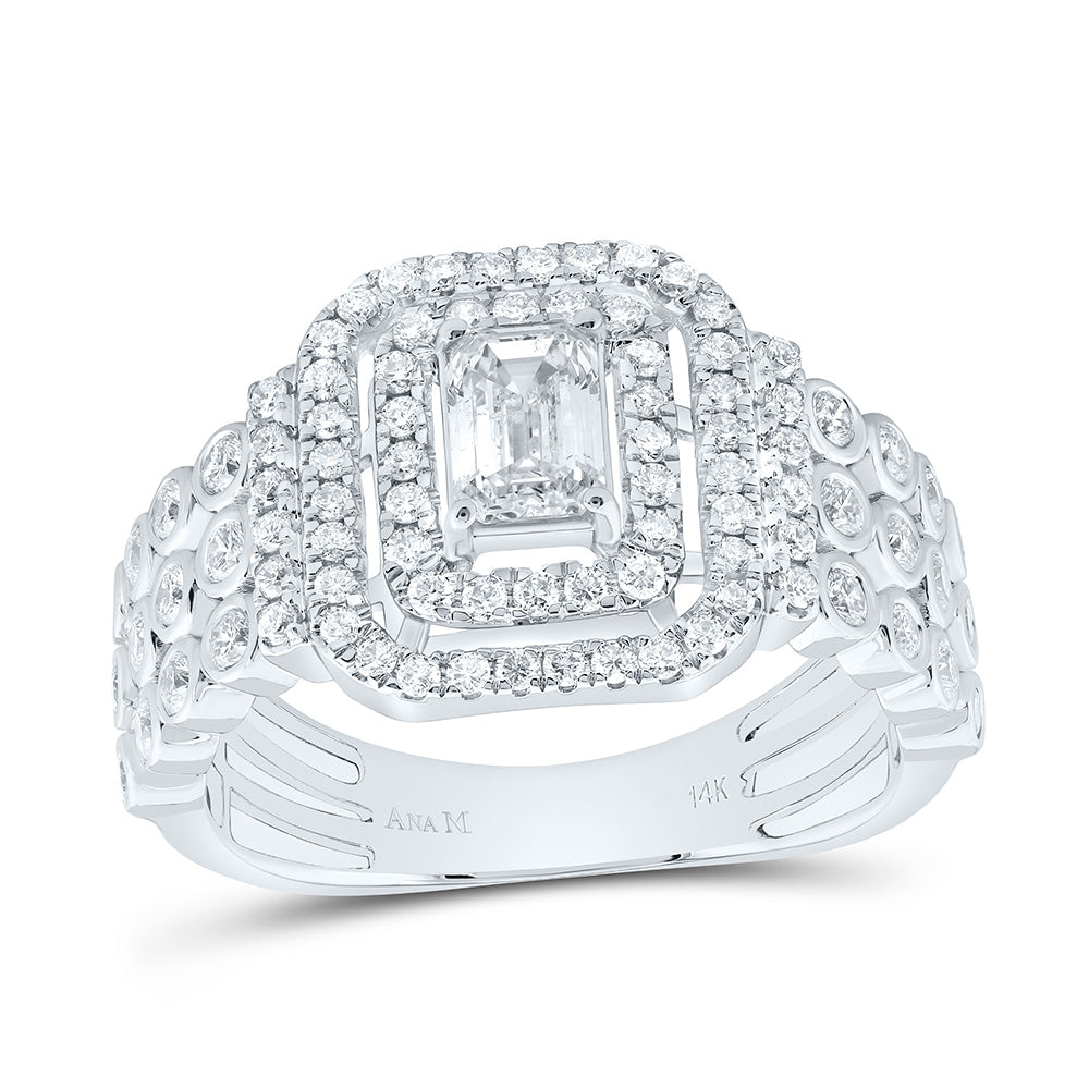 14K Yellow Or White Or Rose Gold 3/4Cttw Natural Diamond 1/2Ct Center Emerald Fashion Emerald Ring