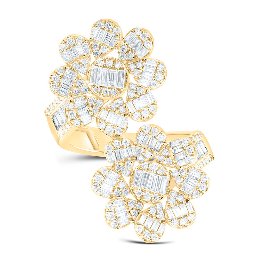 14K Yellow Or White Gold 1 1/2Cttw Natural Diamond Fashion Flower Ring
