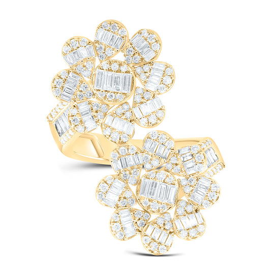 14K Yellow Or White Gold 1 1/2Cttw Natural Diamond Fashion Flower Ring
