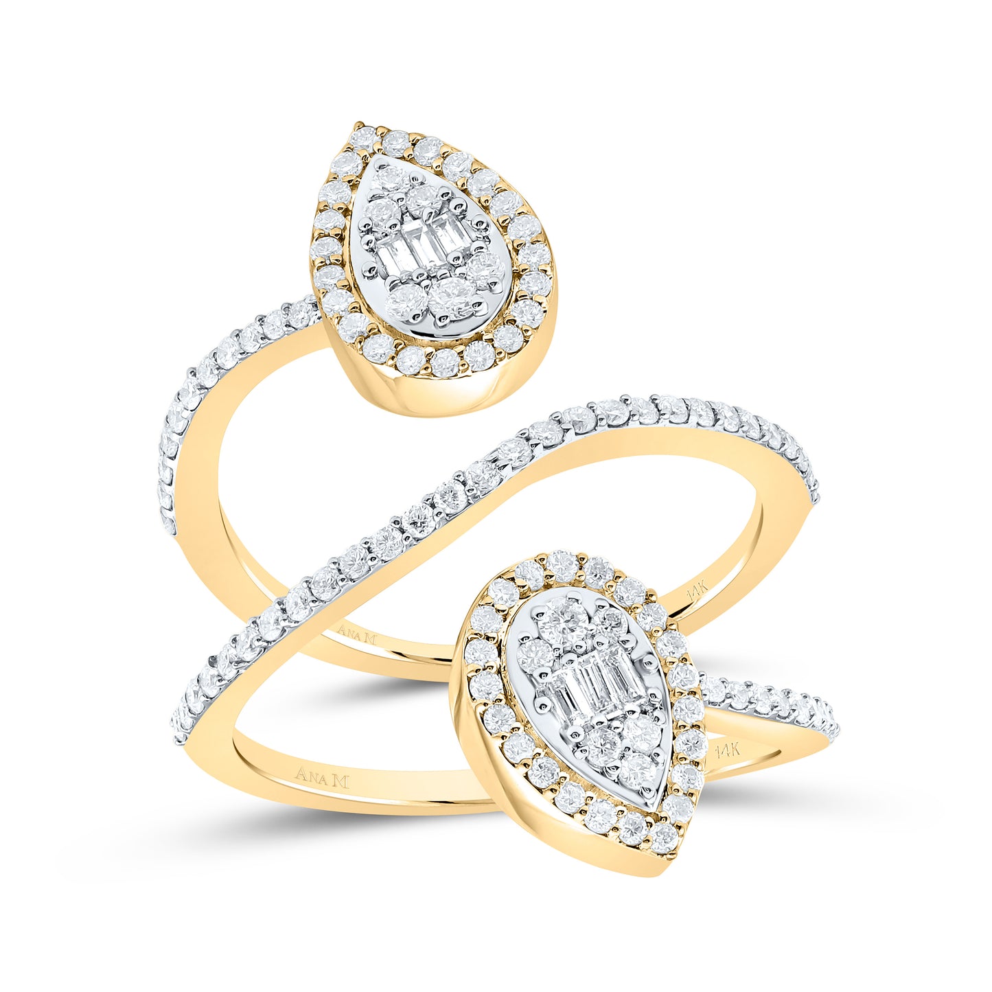 14K Yellow Or White Or Rose Gold 3/4Cttw Natural Diamond Fashion Pear Ring