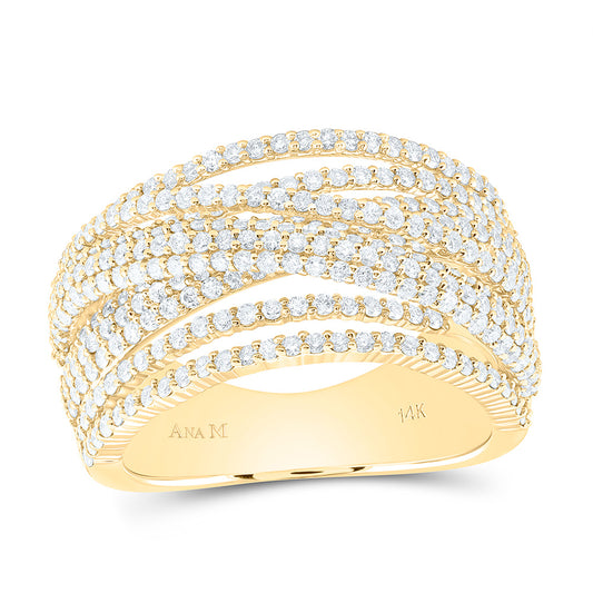 14K Yellow Or White Gold 1 1/2 Cttw Natural Diamond Ana M Fashion Criss Cross Bridal Anniversary Wedding Engagement Band Ring