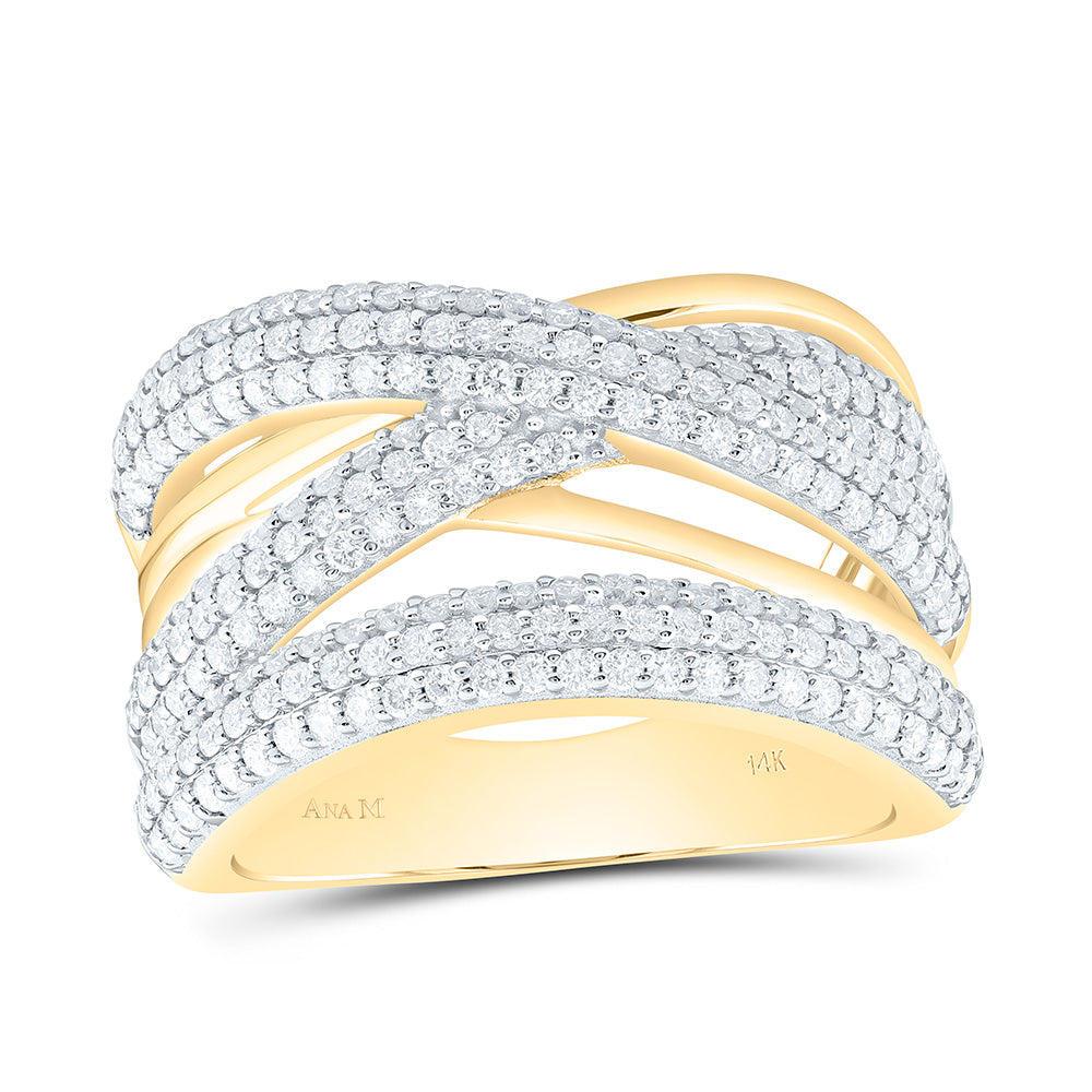 14K Yellow Or White Gold 1Cttw Natural Diamond Fashion Criss Cross Ring