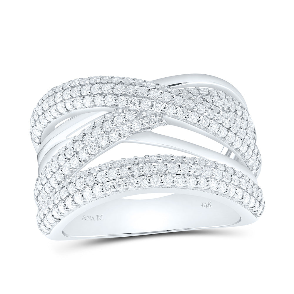 14K Yellow Or White Gold 1Cttw Natural Diamond Fashion Criss Cross Ring