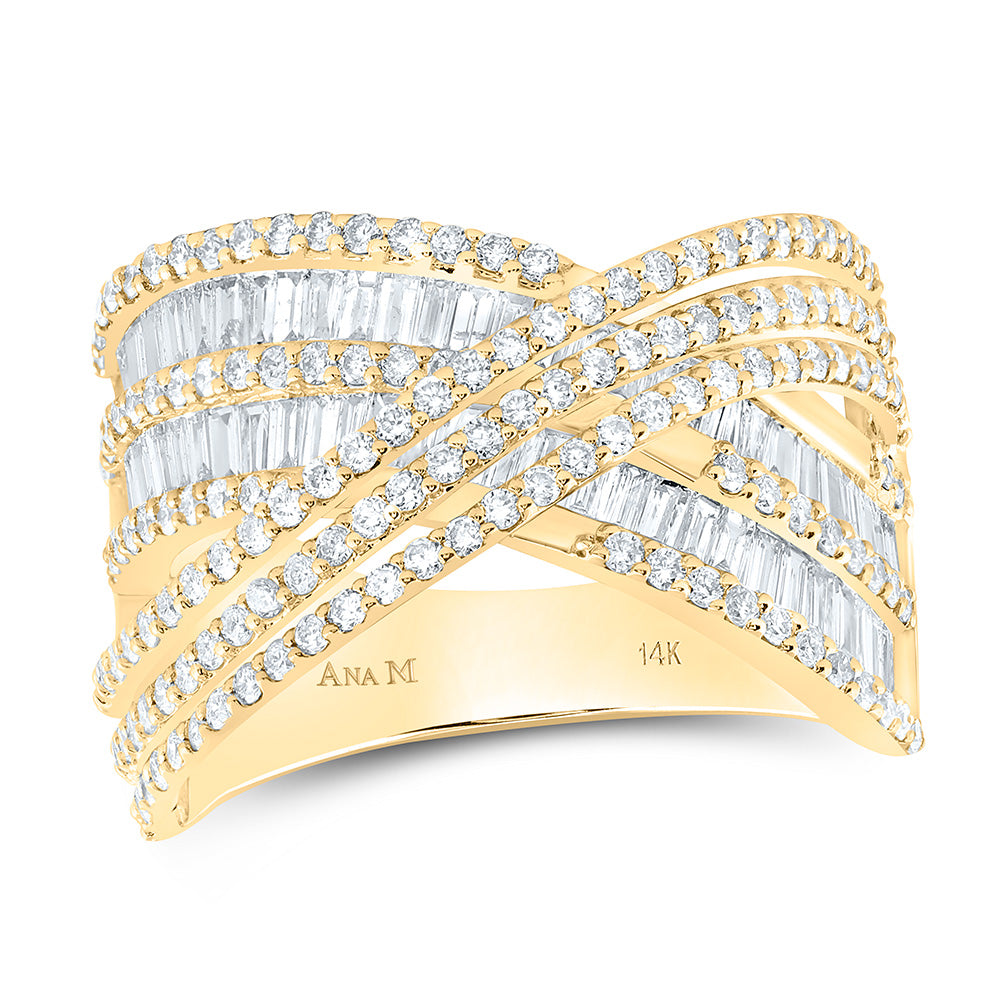 14K Yellow Or White Gold 1 1/2Cttw Natural Diamond Fashion Criss Cross Ring