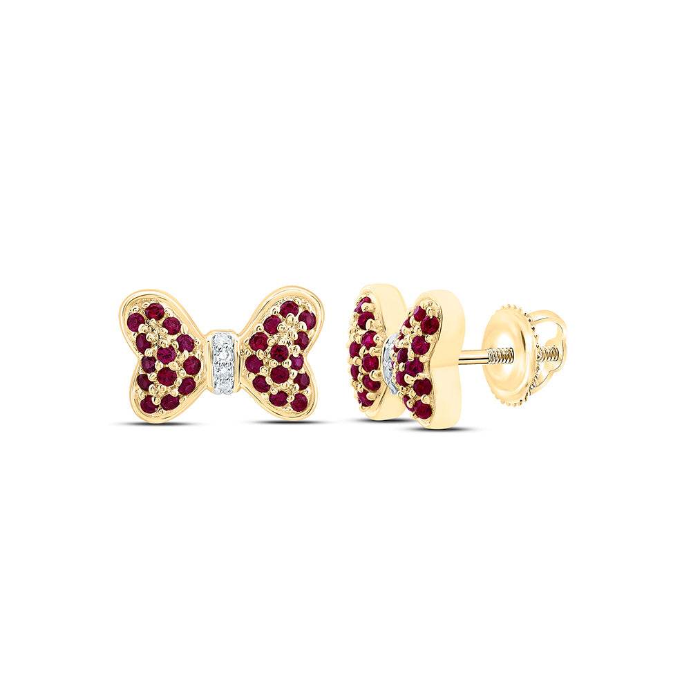14K Yellow Or White Gold 0.016Cttw Natural Diamond Round Gem Bow Earring