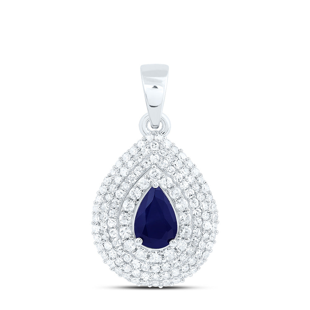 14K Yellow Or White Gold 3/8Cttw Natural Diamond Cn 6X4Mm Pear Blue Sapphire Pear Pendant