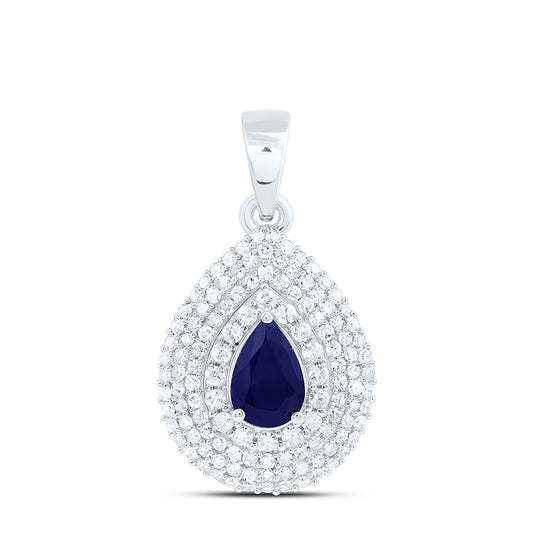 14K Yellow Or White Gold 3/8Cttw Natural Diamond Cn 6X4Mm Pear Blue Sapphire Pear Pendant
