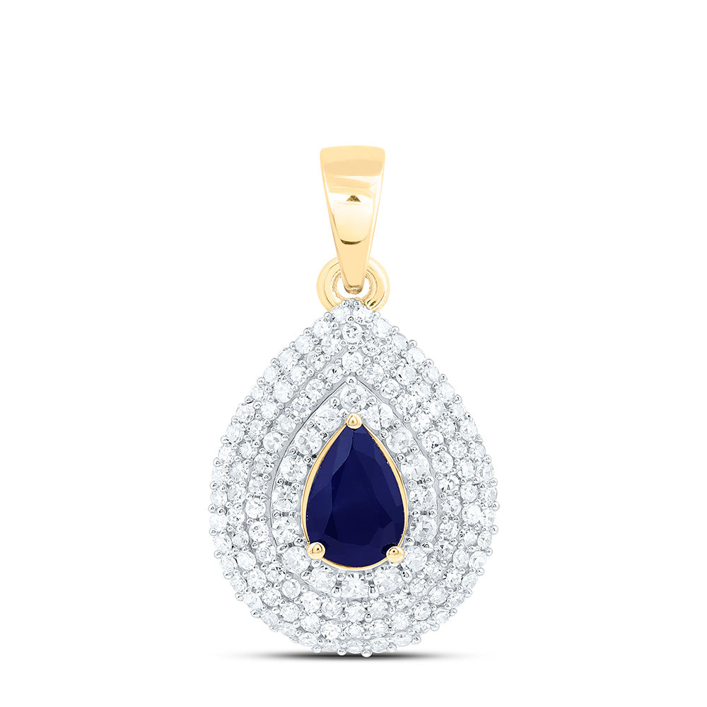 14K Yellow Or White Gold 3/8Cttw Natural Diamond Cn 6X4Mm Pear Blue Sapphire Pear Pendant