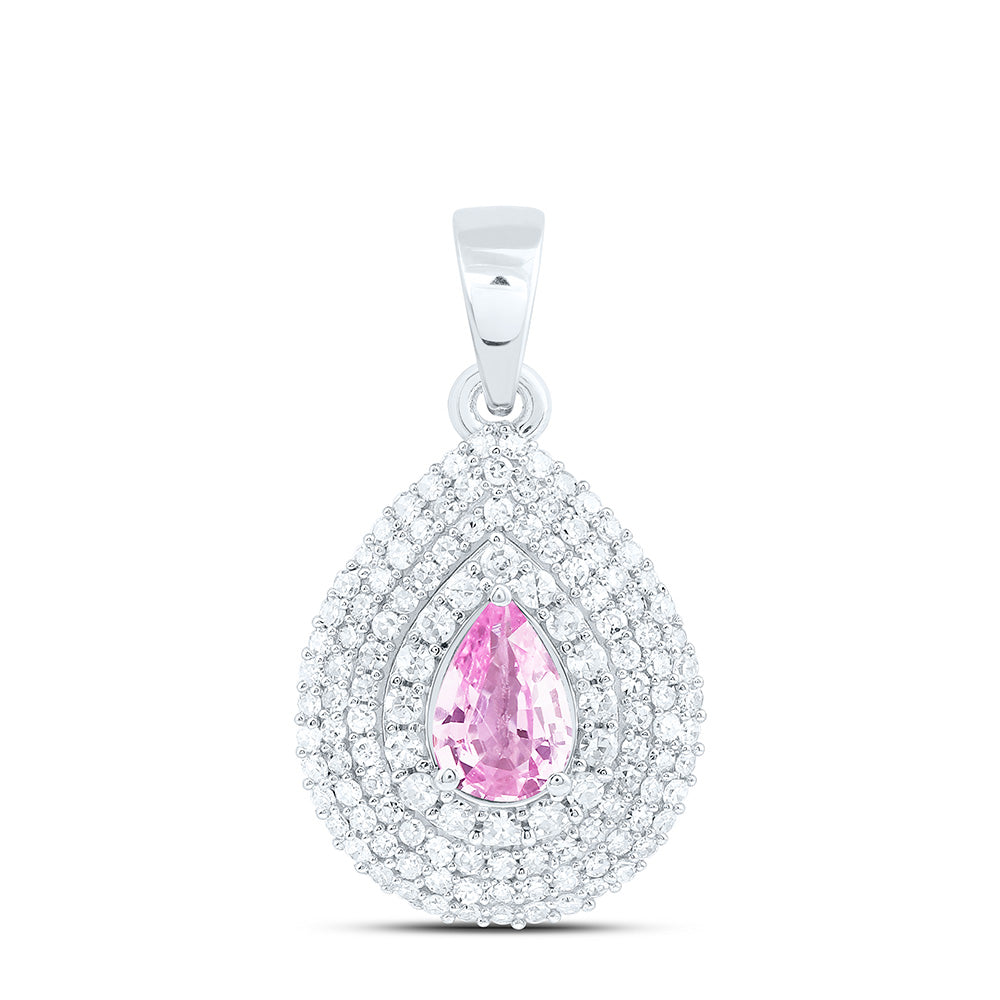 14K Yellow Or White Gold 3/8Cttw Natural Diamond Cn 6X4Mm Pear Blue Sapphire Pear Pendant