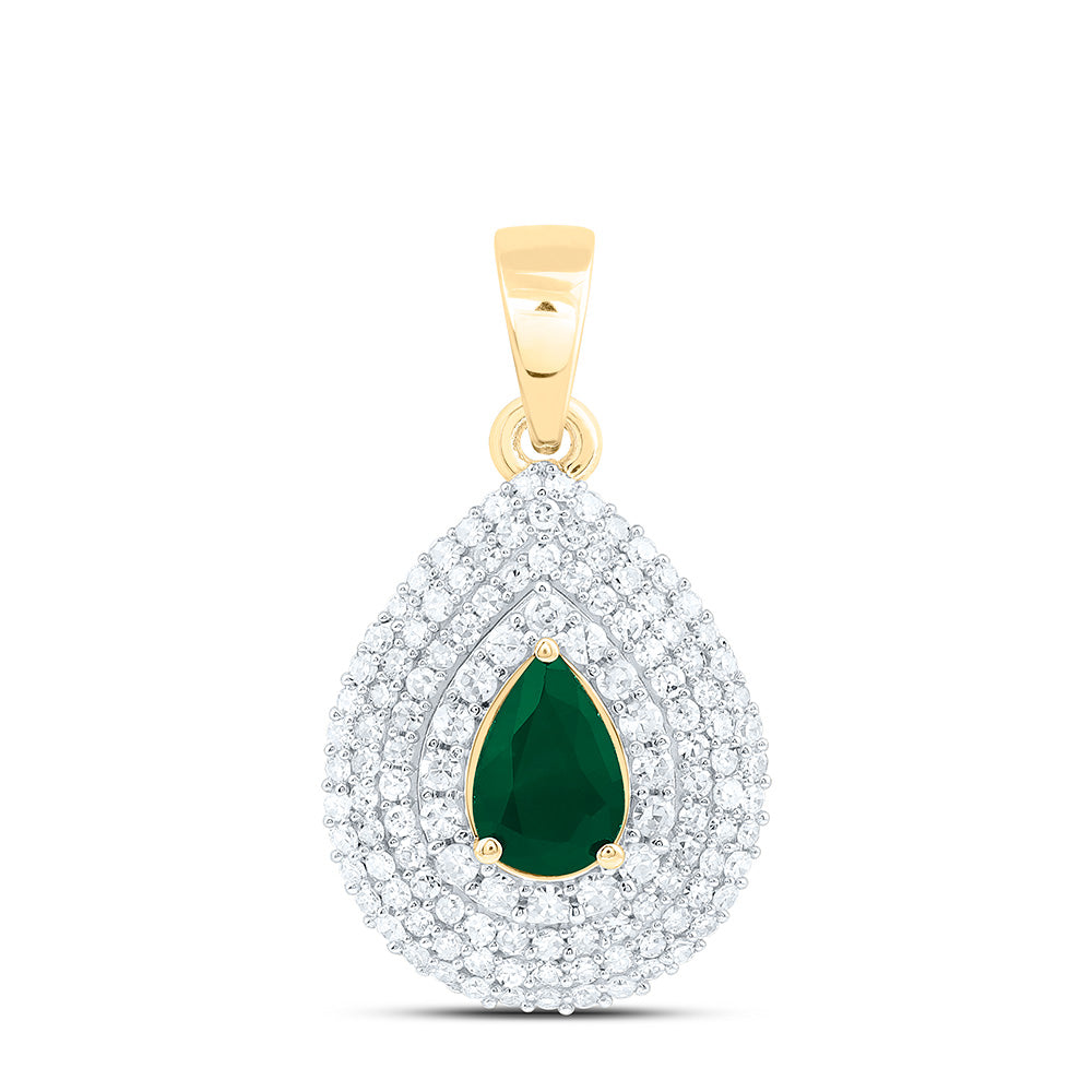 14K Yellow Or White Gold 3/8Cttw Natural Diamond Cn 6X4Mm Pear Blue Sapphire Pear Pendant