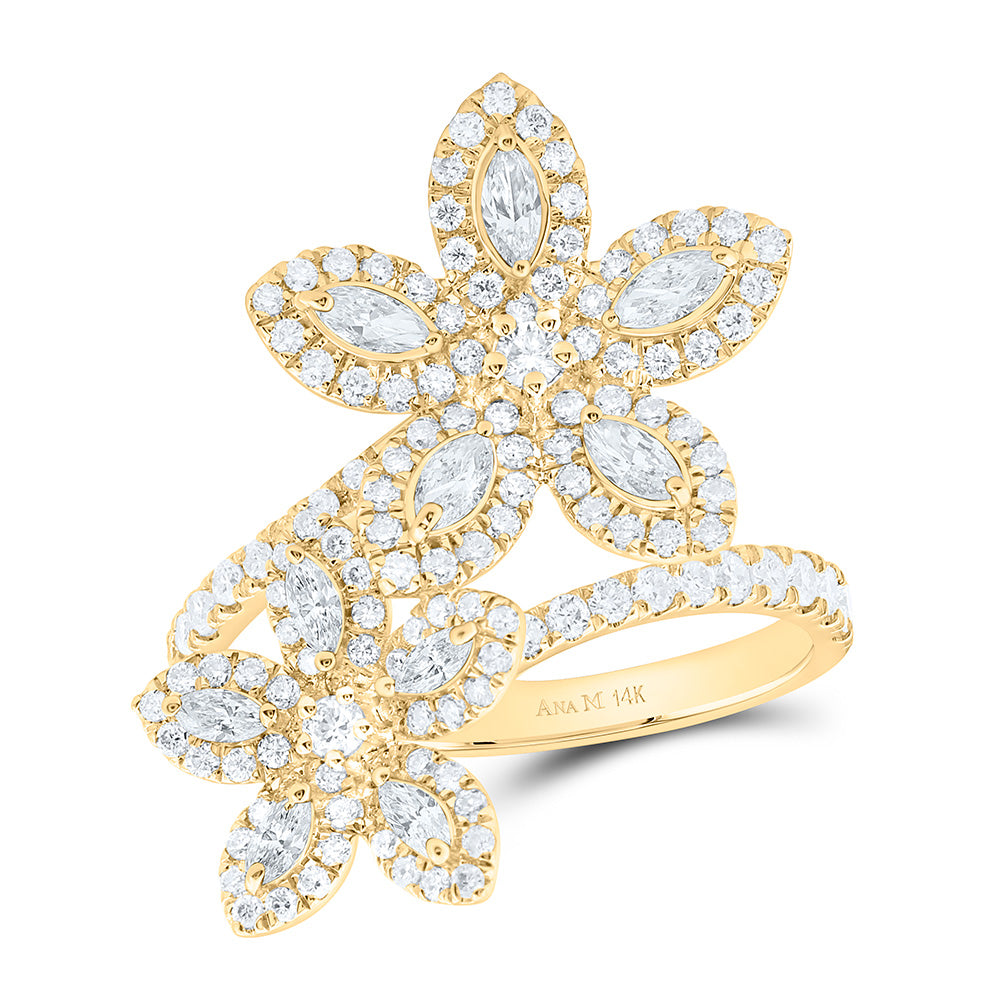 14K Yellow Or White Gold 1 1/3Cttw Natural Diamond Fashion Flower Ring