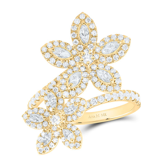 14K Yellow Or White Gold 1 1/3Cttw Natural Diamond Fashion Flower Ring