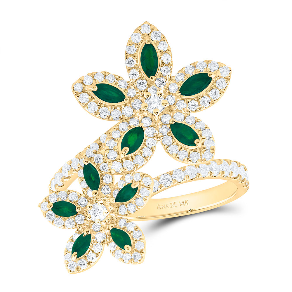 14K Yellow Or White Gold 3/4Cttw Natural Diamond Marquise Flower Ring