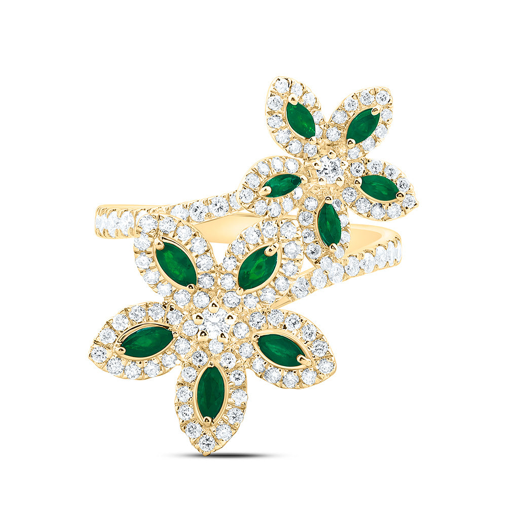 14K Yellow Or White Gold 3/4Cttw Natural Diamond Marquise Flower Ring