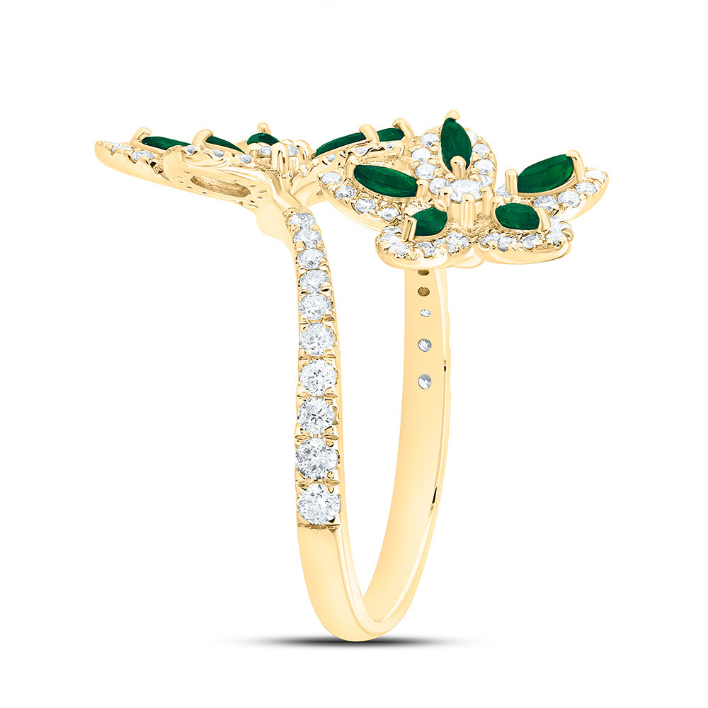 14K Yellow Or White Gold 3/4Cttw Natural Diamond Marquise Flower Ring