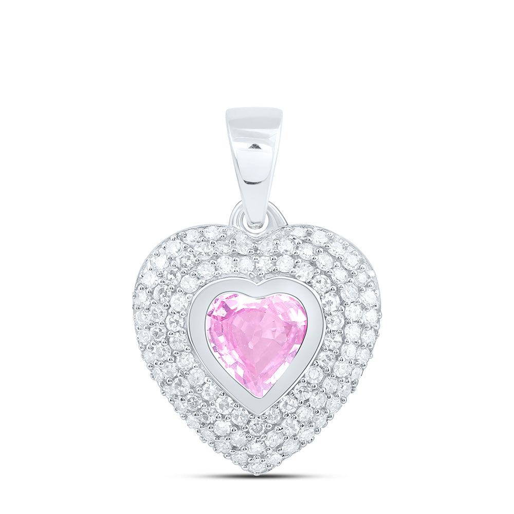 14K White Gold 1/4Cttw Natural Diamond Cn 5Mm Natural Gem Heart Pendant
