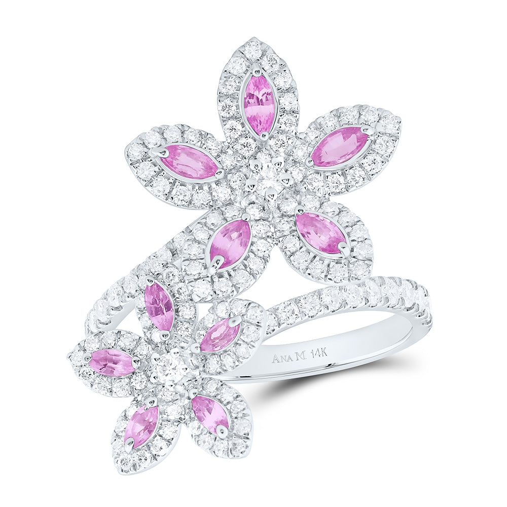14K Yellow Or White Gold 3/4Cttw Natural Diamond Marquise Flower Ring