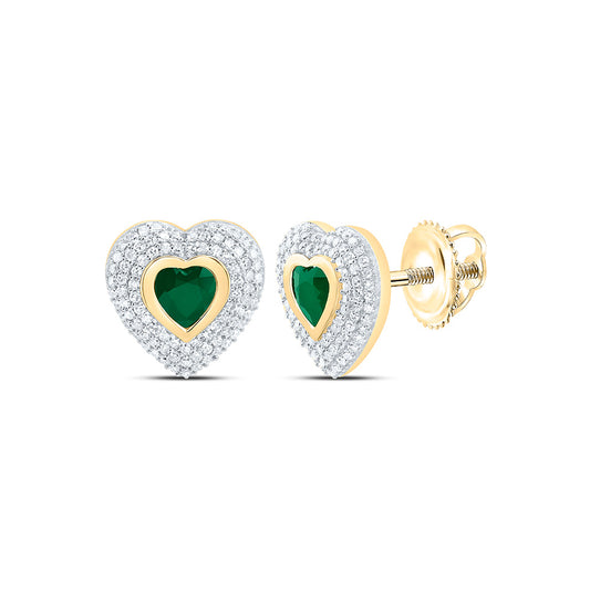 14K Yellow Gold 1/2 Cttw Natural Diamond Cn 5Mm Heart Emeald Natural Gem Heart Earring