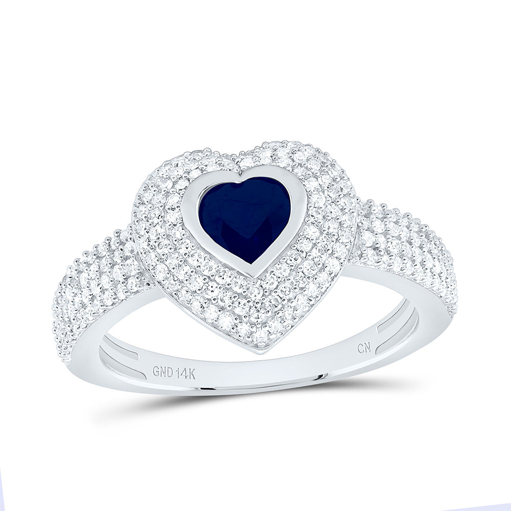 14K Yellow Or White Gold 1/2Cttw Natural Diamond Cn 5Mm Heart Blue Sapphire Ring