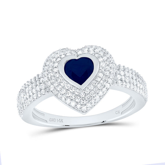 14K Yellow Or White Gold 1/2Cttw Natural Diamond Cn 5Mm Heart Blue Sapphire Ring