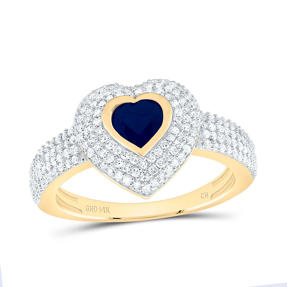 14K Yellow Or White Gold 1/2Cttw Natural Diamond Cn 5Mm Heart Blue Sapphire Ring
