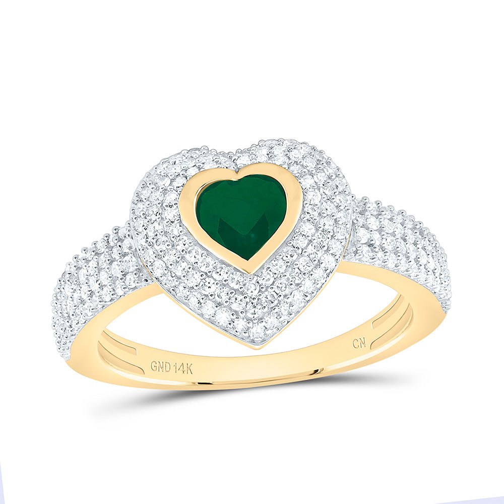 14K Yellow Gold 1/2Cttw Natural Diamond Cn 5Mm Natural Gem Heart Ring