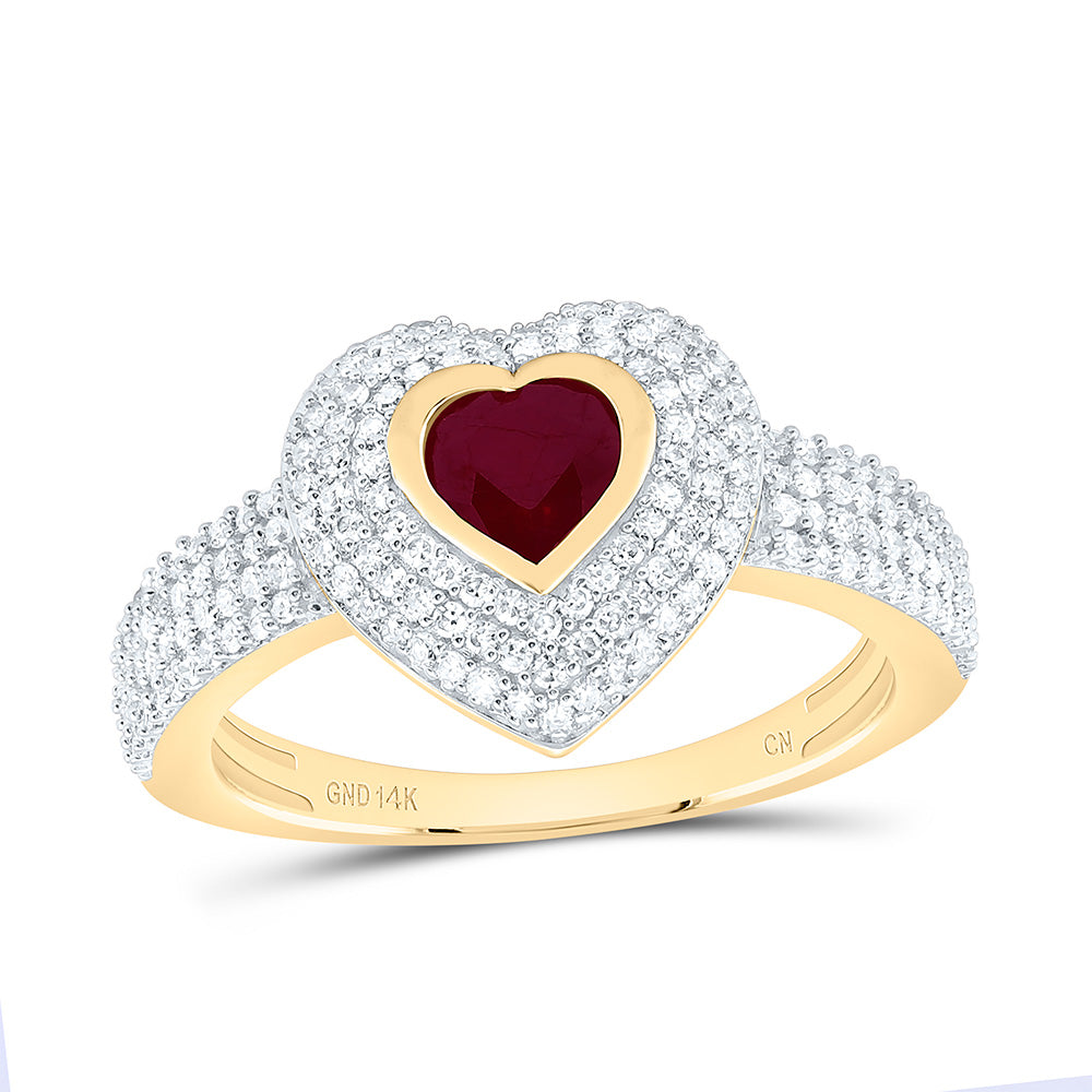 14K Yellow Gold 1/2Cttw Natural Diamond Cn 5Mm Natural Gem Heart Ring