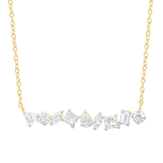 14K Yellow Or White Gold 1Cttw Natural Diamond 1/3Ct Center Princess, 1/10Ct Center Pear Shape Fashion Necklace (18 Inch)